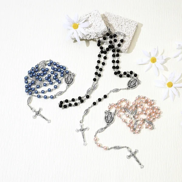 New Fashion Alloy Rosary Necklace Cross Pendant Long Baptism Gift