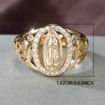 Catholic Notre Dame Handicraft Diamond Ring Copper Gold Plated Hollow Jewelry Fashion Ring Jewelry Women's High Sense - Image 2