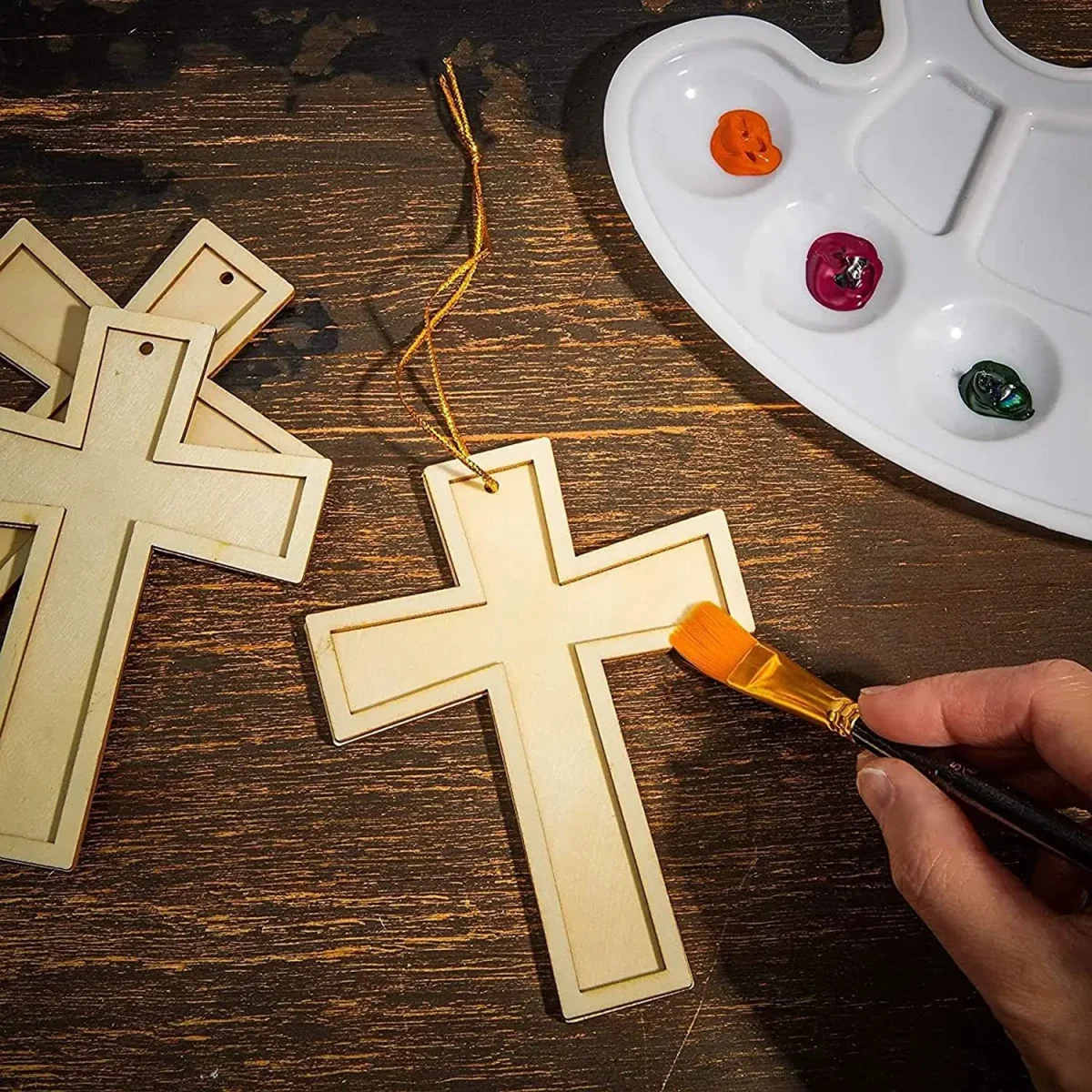 Wood Cross Christmas Pendant DIY Jewelry Craft Decoration - Image 3