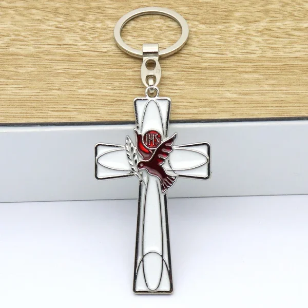 Metal Jewelry Car Keychain Pendant Mobile Phone Decoration Peace Dove and Cross Pendant Festival Gifts