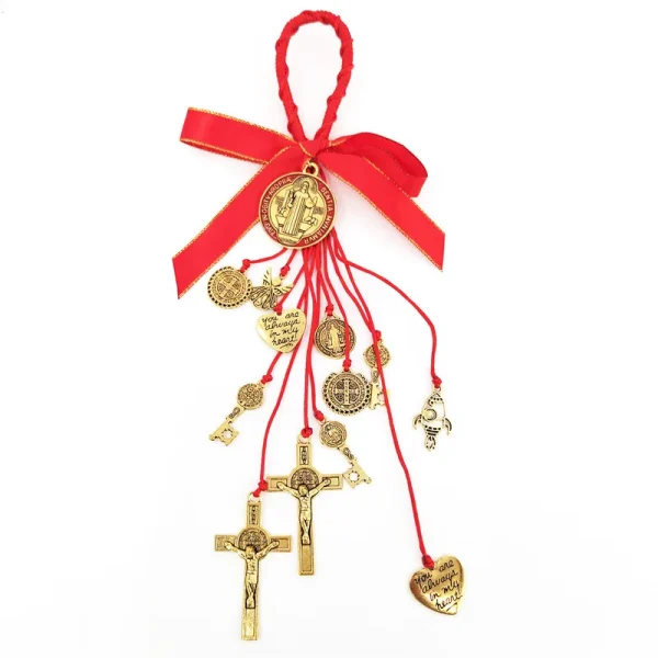 Mecrt St. Benedict Medallion Christmas Ornaments Religious Style Alloy Pendants for Cars and Doors Home Decorations