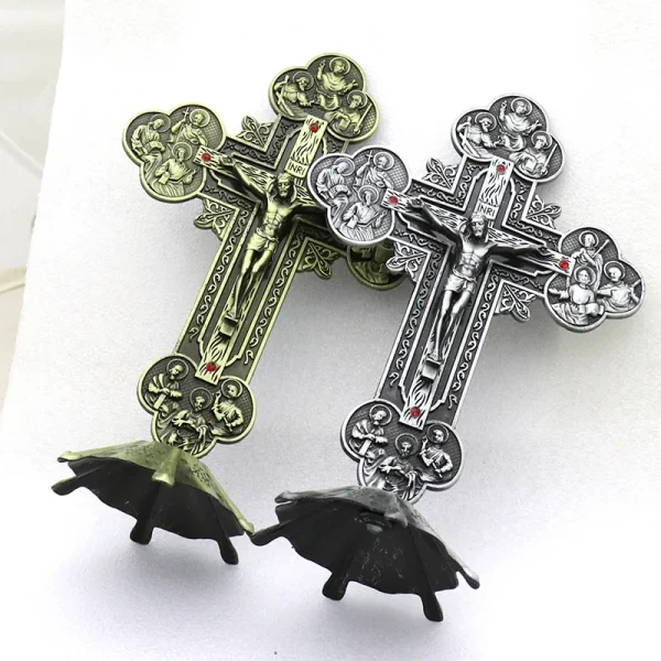 Mecrt Catholic Crucifix Ornament with Jesus Figure Vintage Desktop Accessories Zinc Alloy Ornaments Cross Metal Decorati