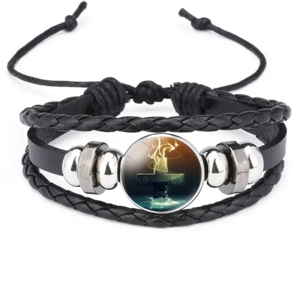 Mecrt Layered PU Leather Bracelets With Round Miraculous Jesus Virgin Mary Figures Medal Beads Wristband Bangle Bracelet