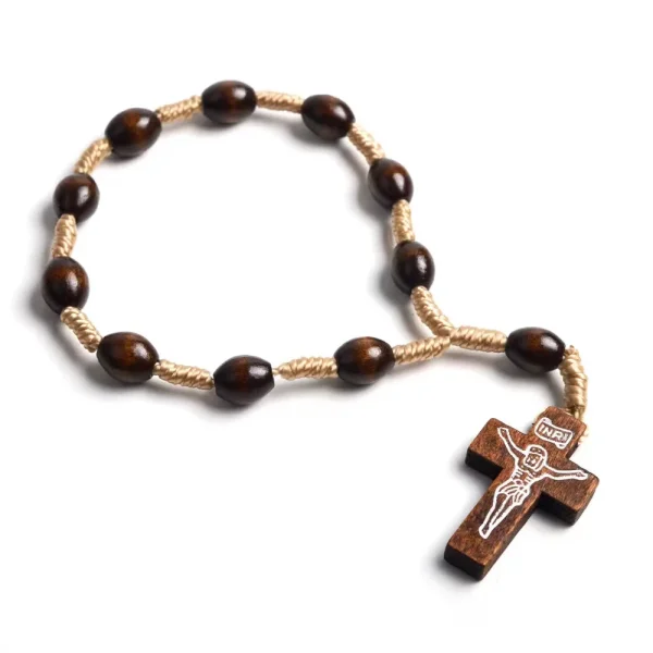Wholesale Prayer Beads Bracelet Wooden Beads Bracelet Brown Color Cross Knotted Braid Decade Rosary