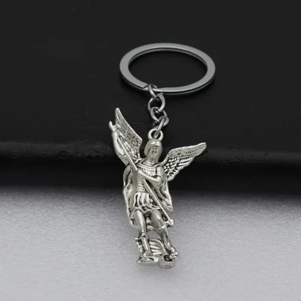 Vintage Metal Craft Keychain Ornament Pendant Michael Angel Figurine with Engraved Carving Home Decoration Source