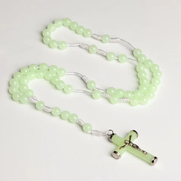 Catholic Rosary Noctilucent Bead Christian Cross Necklace 8mm Glowing Prayer Church Jesus Pendant Jewelry Easter Gifts