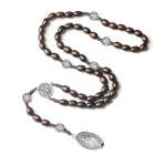 Catholic Wooden Fashion Virgin Mary Zinc Alloy Pendant with Charm Rosary Necklace Rosaries Jewelry Wholesale