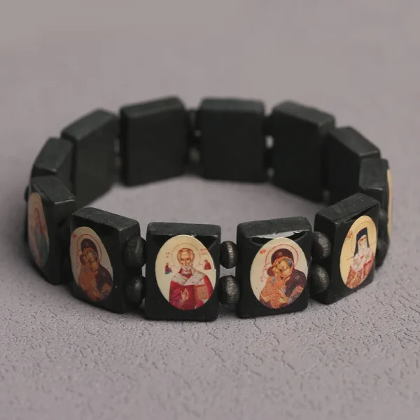 Colored Natural Wooden Prayer Bead for Rosary Bracelet Religious Eastern Orthodox Icon Cross Jewelry