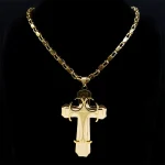 Mecrt New Gold Large Beaded Catholic Cross Necklace Unisex Alloy Religious Gift - Image 3