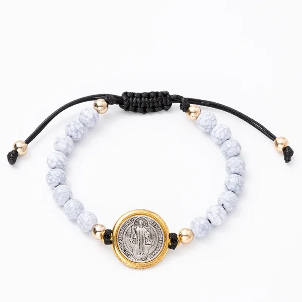 Saint Benedict Rosary Prayer Bracelet Adjustable String Saint Benedict Rosary Bracelet Turquoise Beaded Bracelet
