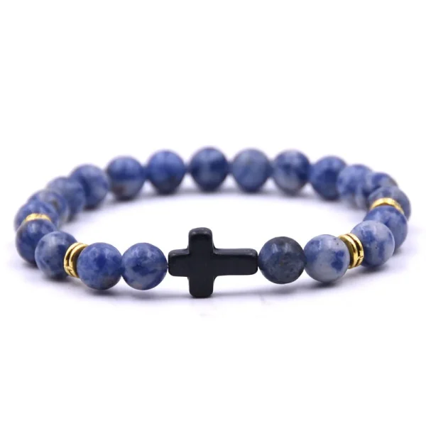 Tiger Eye Volcanic Stone for Bracelet Black Cross with Elastic Cord Trendy Christian Religious Accessory