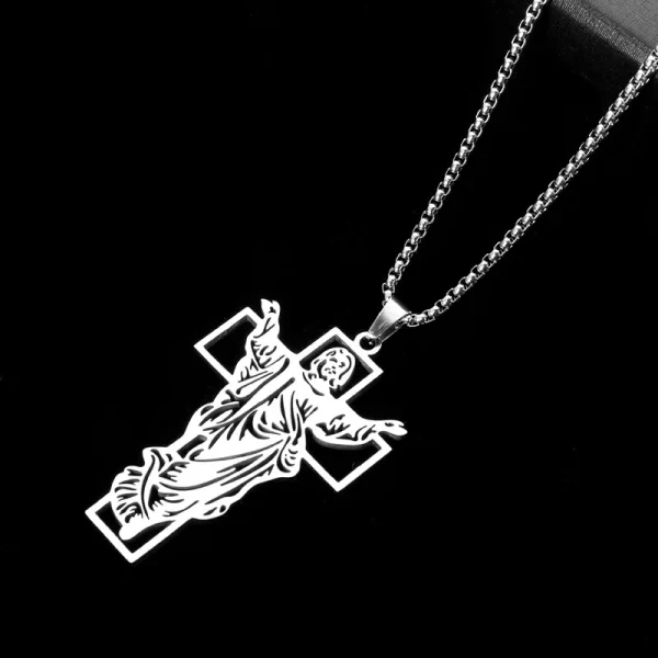 Cross Jesus Vintage Hip-Hop Stainless Steel Crucifix Pendant Trendy Hollow Niche Titanium Steel Necklace for Men Wholesa