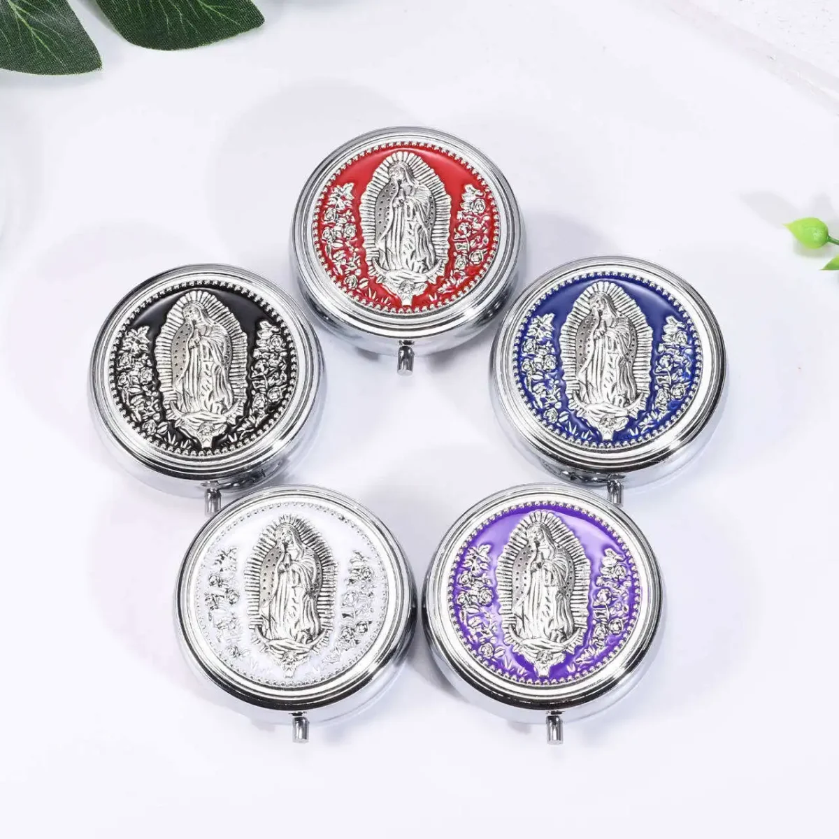 Wholesale Metal Rosary Bead Boxes, Colorful Virgin Mary Themed Small Jewelry Boxes - Image 2