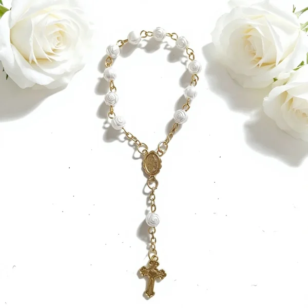 Hot Wings Christian Religious Rose Baptism Beads Pearl Beaded Bracelet Rosary Cross Factory Wholesale
