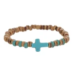 Wooden Bracelet for Men Handmade Beaded Coconut Shell Wood Chip Turquoise Cross Bracelet Hot-selling Religious - Image 5