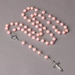 Catholic Vintage Religious Cross Rosary Necklace Gkass Imitation Pearl 8MM Beads Easter Christian Sacrifice Church Gifts - Image 3