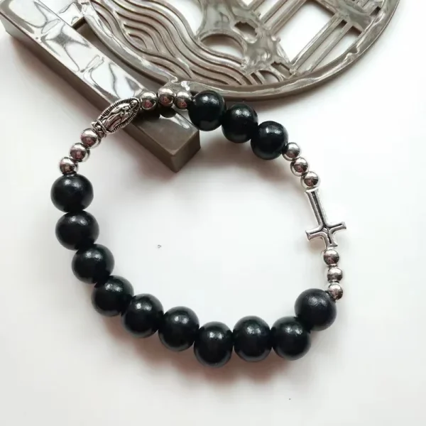 Custom Mix Color Pearl Beads Cross Bracelet Catholic Jewelry for Men and Women