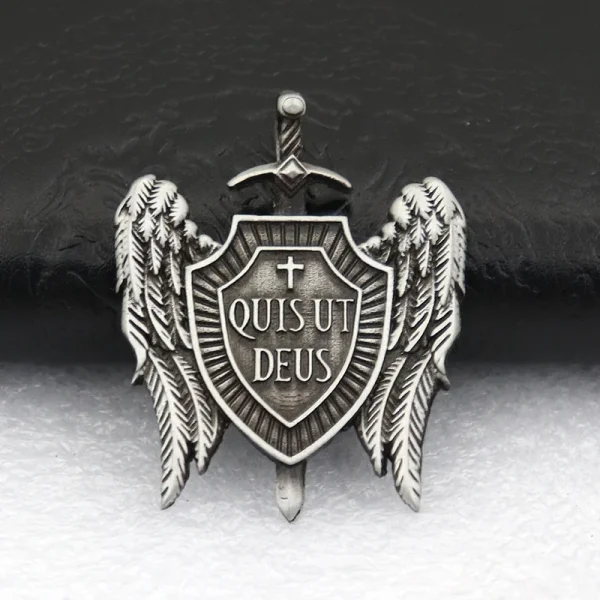 Christian Gothic QUIS UT DEUS Pendant Vintage Archangel Michael Shield Badge Decorative Jewelry Accessories Wholesale