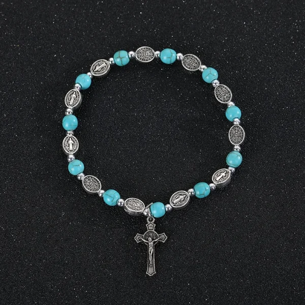 Catholic Jewelry Bracelet Saint Benedict Beaded Bracelet Black Gallstone Alloy