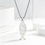 Stainless Steel Bamboo Chain Hip Hop Trendy Unisex Pendant Necklace with Hollow Fish English Letter and Jesus Name - Image 4