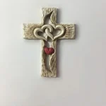 Mecrt Gold Metal Heart Cross Hands Holding Love Cross Sculpture Carved Wooden Cross-intertwined Hearts - Image 3