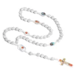 Catholic Rosary Jesus Cross Pendant White Silver-plated Rose Bead Crucifix Necklace Religious Jewelry Church Gift Wholesale - Image 5