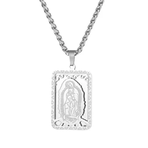 Retro Square Guadalupe Virgin Mary Prayer Necklace Hot-Selling Stainless Steel Medal Cross for Men Women