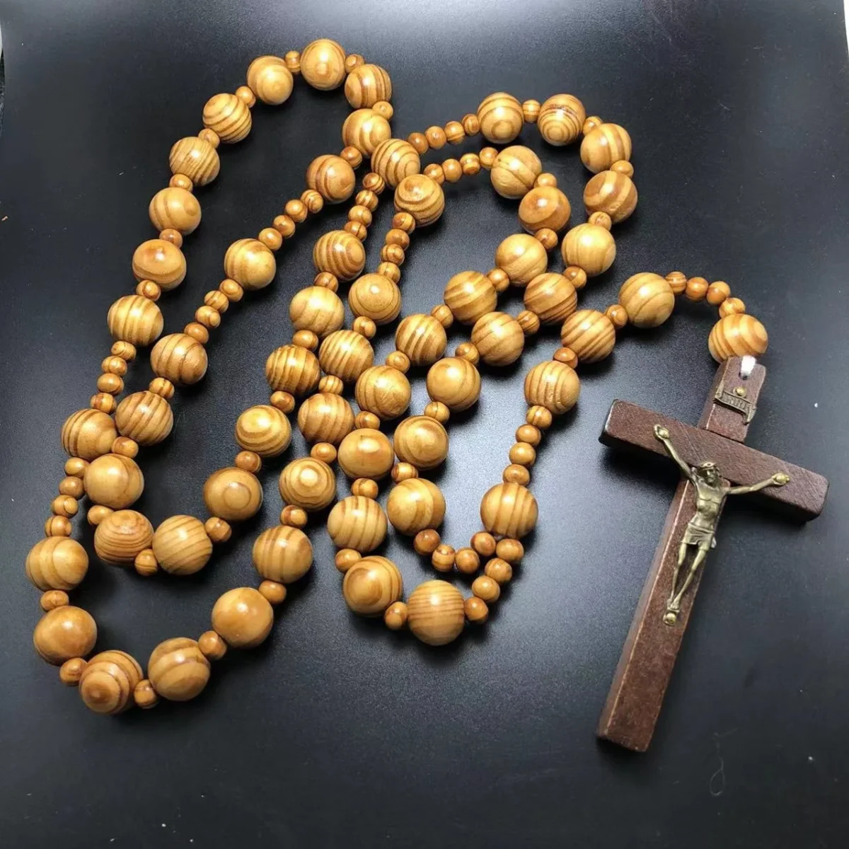Wood Beads Decoration Hanging Wall Rosary Beads Over-sized Cross Church Wooden Beads Rosary Necklace Wall Rosary - Image 5