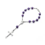 Wholesales Christian Jewelry Plastic Round Peal Glass Beads Rosary Crucifix Virgin Mary Pendant Rosary Bracelet - Image 5