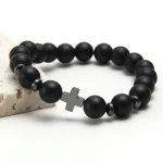 Wholesale Custom Cross Charm Wooden Beads Frosted Stones Gemstone Men's Bracelet Healing Energy Natural Stones Bracelets for Men - Image 3