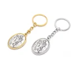 Christ Bearer Keychain Antique Silver Plate Base Medal Keychain with Saint Christopher Inset Premium Metal Keychains