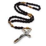 8*10 Dark Coffee Color Rice-Shaped Pearl Beads Bamboo Chain Diamond Braided Rosary Cross Necklace Export Jewelry - Image 3
