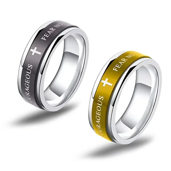 Stainless Steel Religious Cross Wedding Band Ring Anti-Stress Anxiety Fidget Spinner Alloy Jewelry for Women and Men