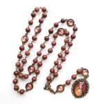 Catholic Religious Red Glass Pearl Rosary Beads Catholic Rosary Necklace With Oval Glasses Photo Pendant - Image 2