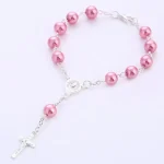 Colorful Pearl Rosary Cross Bracelet Handmade Beaded Religious Jewelry Anniversary Gift Mainly Made of Zinc Alloy - Image 2