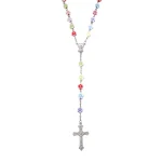 European American Style Flat Bead Lace Alloy Gold Religious Catholic Prayer Gift Colorful Flower Long Cross Pendant Rosary - Image 5