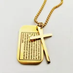 New Personalized Stainless Steel Prayer Wish Engraved Custom Unisex Square Army Card Cross Pendant Necklace - Image 2