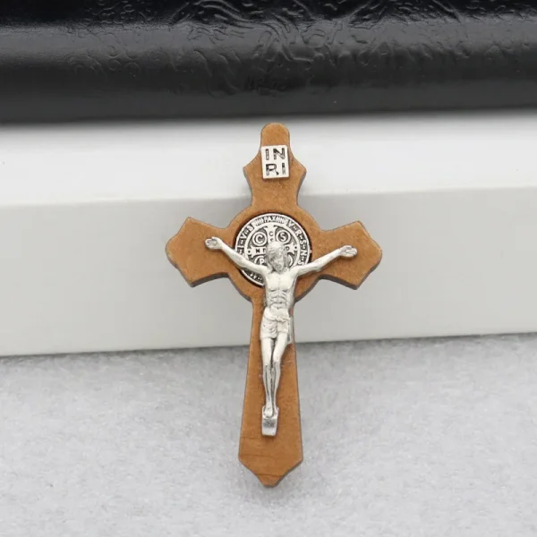 Catholic Crucifix Pendant Wooden Cross Rosary Necklace DIY Metal Handmade Woven Pendant Alloy Main Material Jewelry Acce