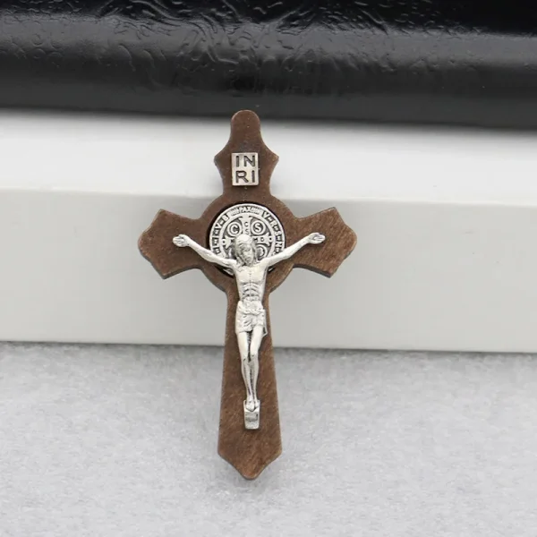 Catholic Crucifix Pendant Wooden Cross Rosary Necklace DIY Metal Handmade Woven Pendant Alloy Main Material Jewelry Acce