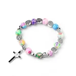Catholic Communion of Rosary Colored Soft Pottery Cross Beads Baptismal Prayer Beads Jesus Pendant Bracelet Jewelry Church Gifts - Image 2