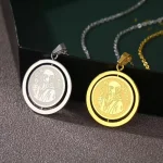 Mecrt Catholic Priest St Benedict Gold Plated Stainless Steel Beaded Necklace Christian Charm