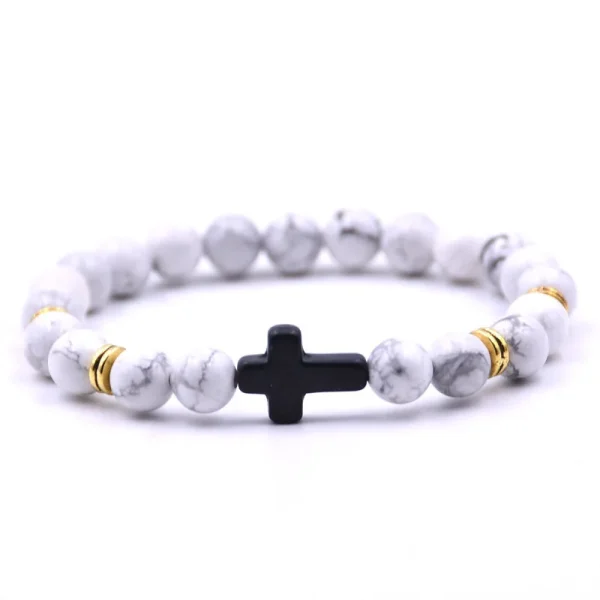 Tiger Eye Volcanic Stone for Bracelet Black Cross with Elastic Cord Trendy Christian Religious Accessory