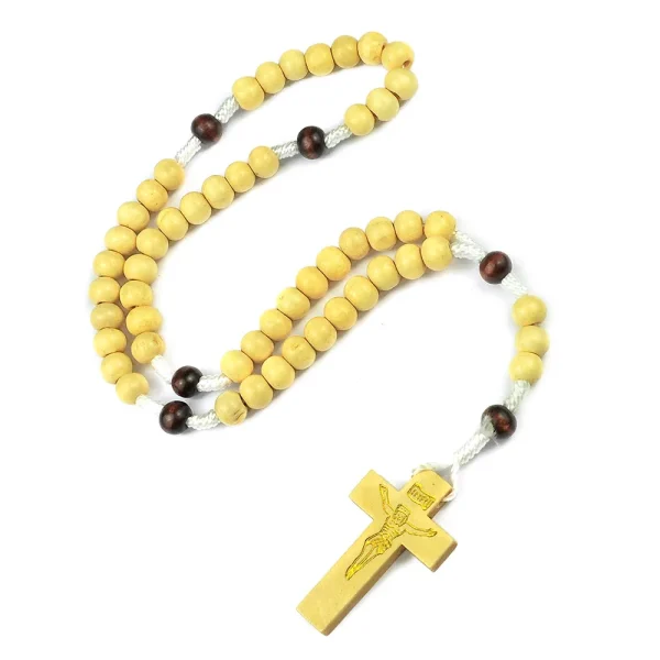 Cheap Rosary Cross Jesus Colored Beads Handmade Catholic Religious Wooden Jewelry Holy Communion Baptism Church Gifts Wh