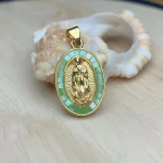 Wholesale Fashion Lady of Guadalupe Pendant Colorful Oval Inlaid Crystal Pendants Zircon Shell Necklace Pendant - Image 3