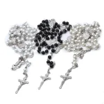 Handmade Oval Pearl Beads Crucifix Catholicism Religious Wedding Rosaries Necklace - Image 5