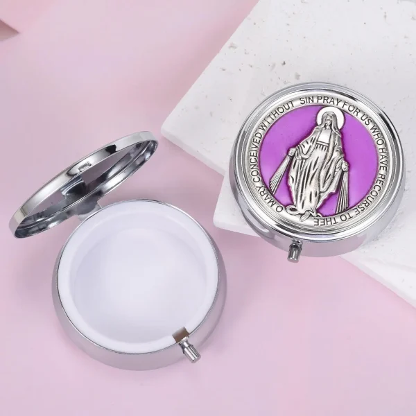 Wholesale Metal Rosary Bead Boxes, Colorful Virgin Mary Themed Small Jewelry Boxes