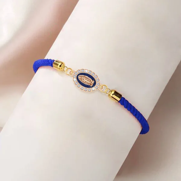 Mecrt Virgin Mary Adjustable Charm Bracelet Religious Alloy and Diamond Jewelry Gift