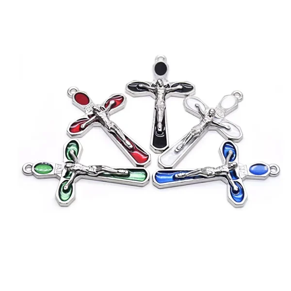 3.2*5.2cm Multicolor Cross Accessories Jesus Alloy Cross Pendant Catholic Charm Religious DIY Handmade Jewelry