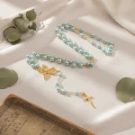 Catholic Rosaries Pink Glass Pearl Beads Angel Wings Trendy Jesus Rosary Necklace 6MM Gold Jewelry Wholesale - Image 2