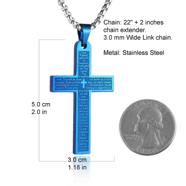 Igh Polished Stainless Steel Unisex Vintage Strand Statement Necklace Plated with 18K Gold Bible Scripture Cross Pendant